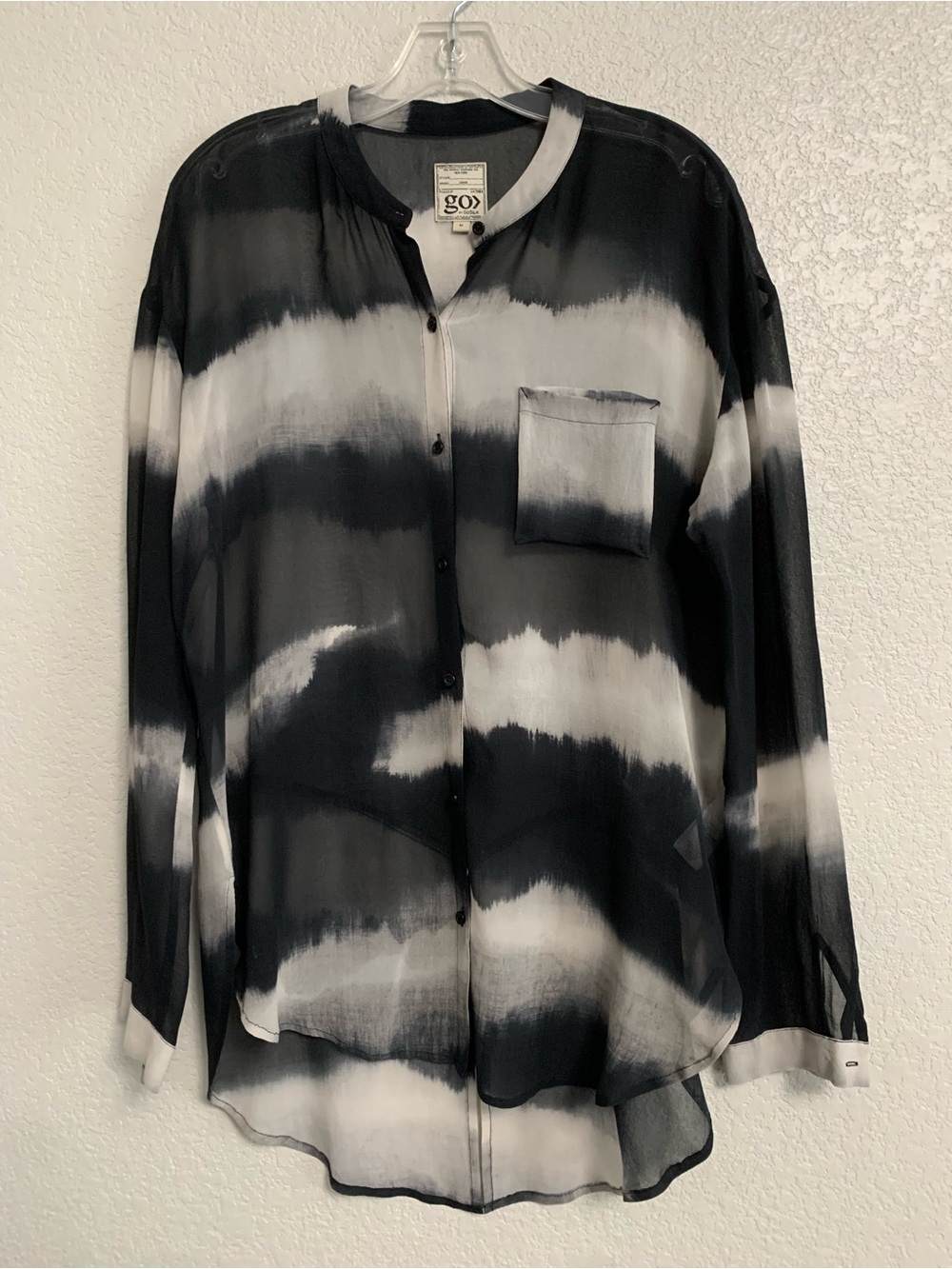 Go Silk Top Blouse Womens M Silk Tie Dye Button Up Tunic Sheer Boho Beach Artsy